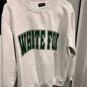 White Fox Boutique Gray Sweatshirt with Green Logo
